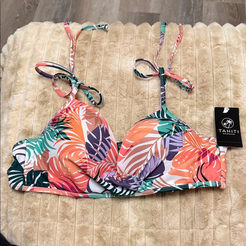 Tahiti Women’s Tropical Print Underwire Bikini Top - Coral/Green